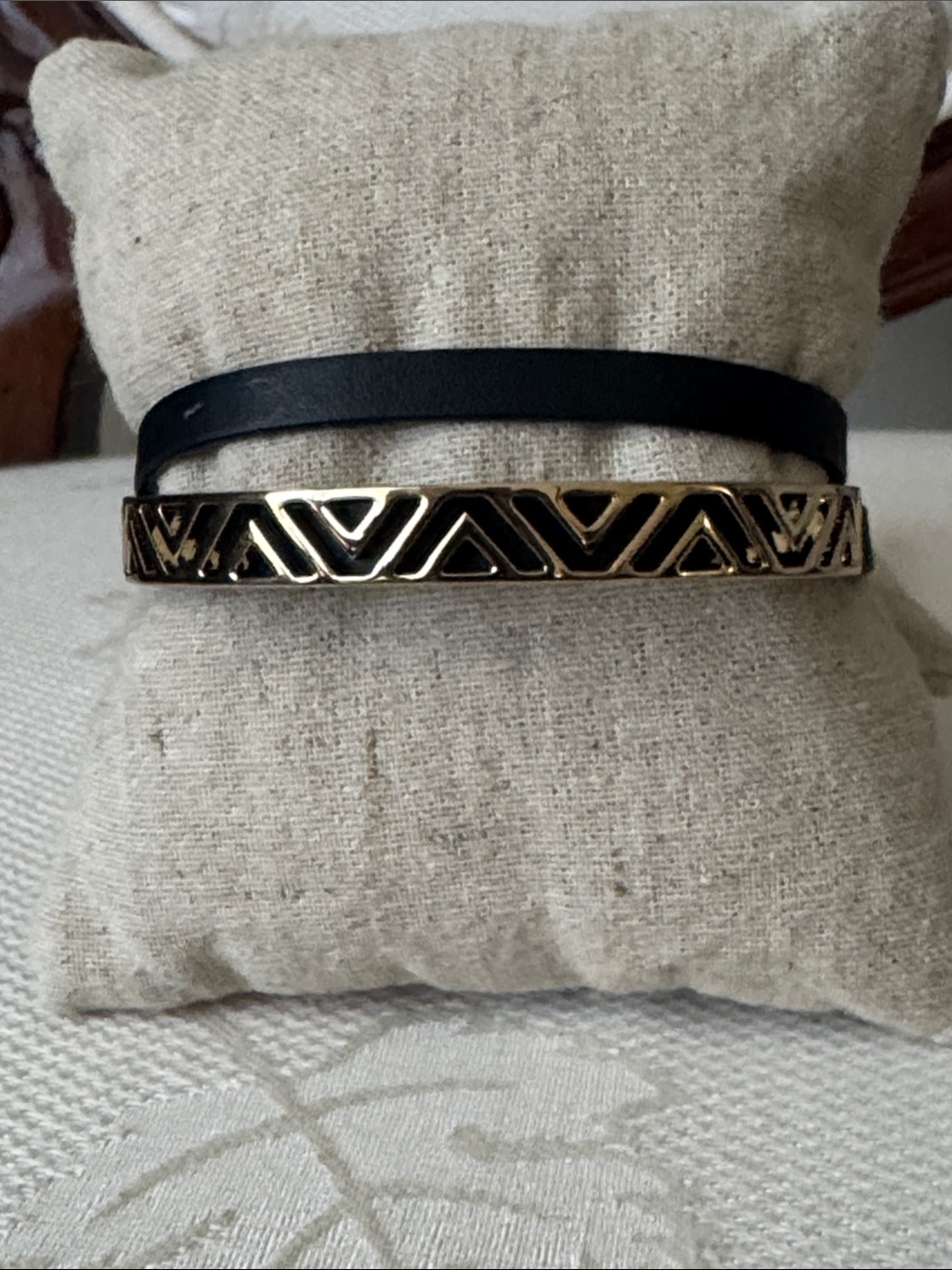 Stella & Dot Ally Double Wrap Bracelet With Black Leather Strap